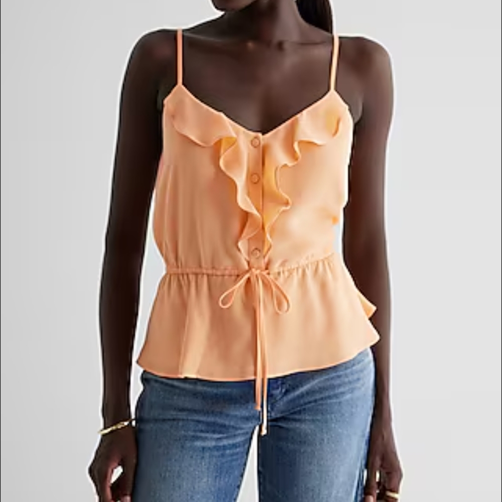 Peach Ruffle Button-Down Women's Top